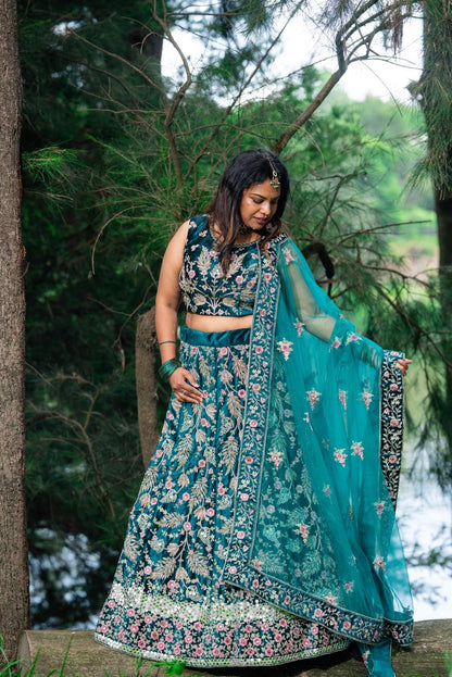 Medium 38” with margin Indian Lehenga Green Velvet Lehnga L4