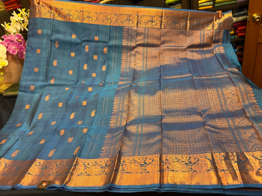 Kanchipuram Pure Silk handloom Saree Indian Kanjivaram Blue Sari SPK426