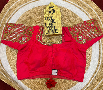 40” Bridal Aari hand Worked Sari Blouse Indian Top Choli Silk Red B37