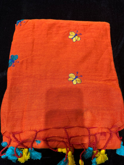 Khadi Soft Cotton Linen Sari Indian Saree Rusty Orange S76