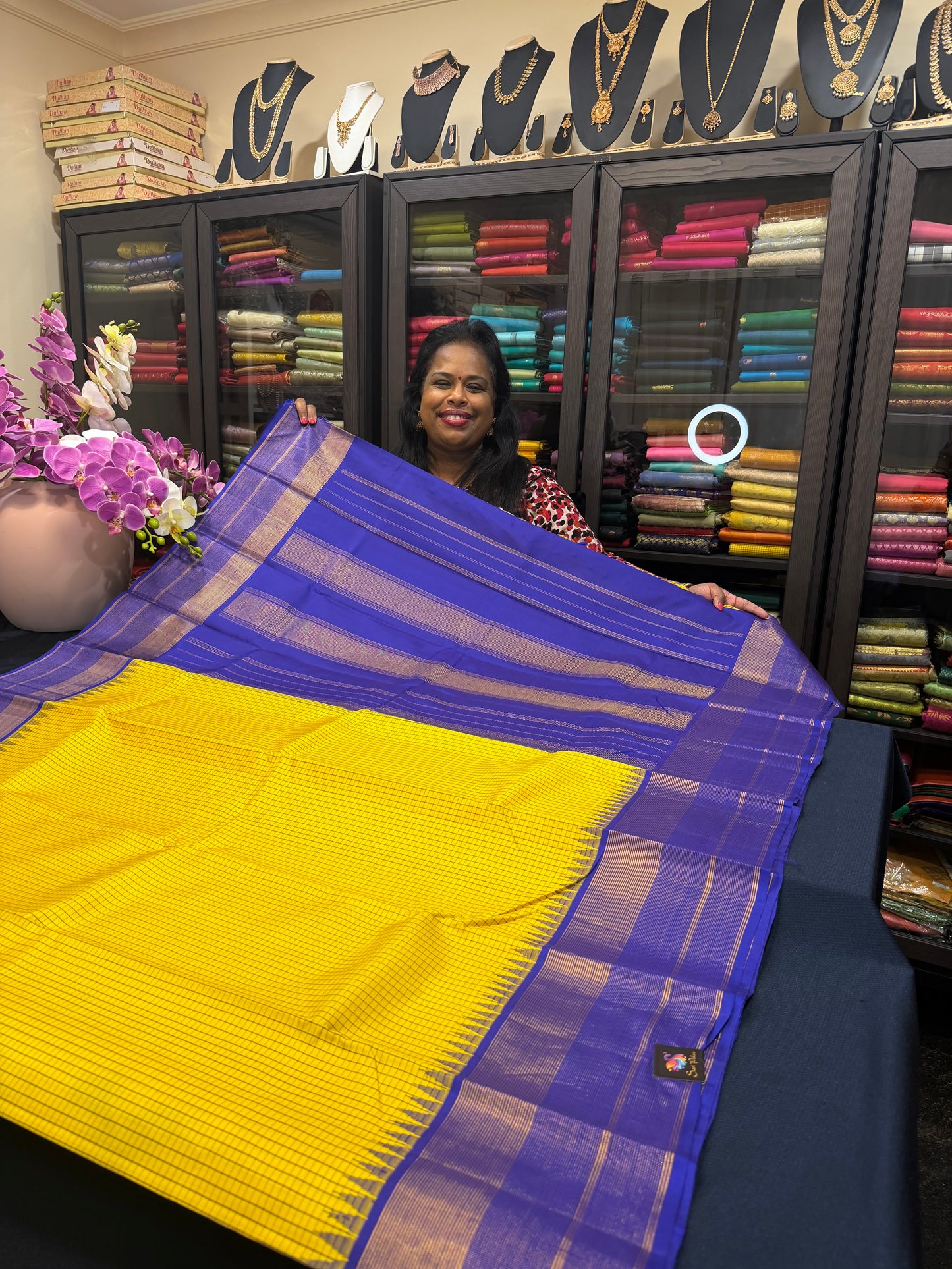 1g Gold Kanchipuram Pure Silk Saree Yellow Kanjivaram Sari SPK208