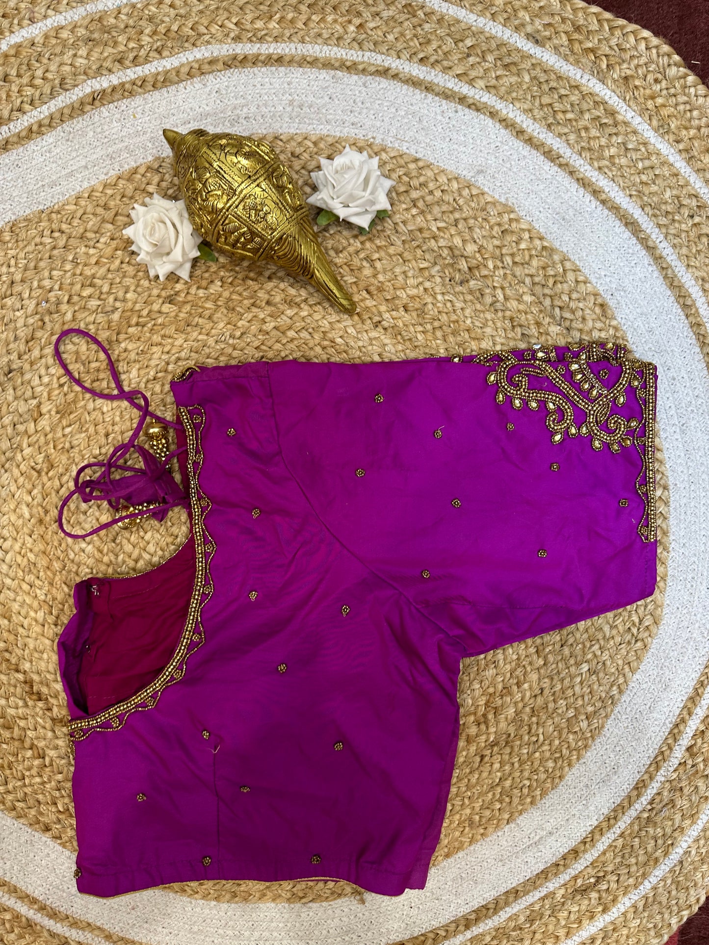 50” Size 20 Aari hand Worked Sari Blouse Indian Saree Top Choli Silk B48