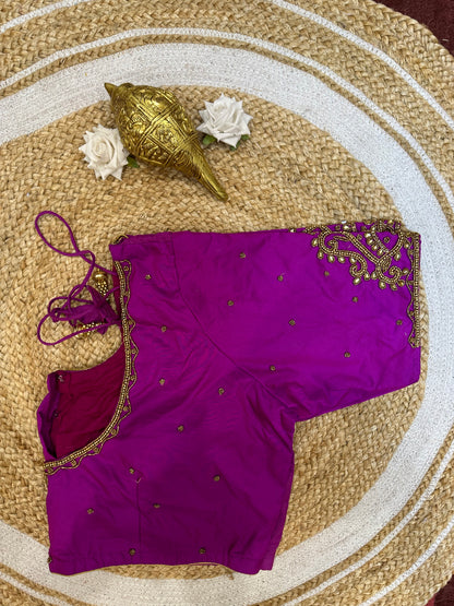 50” Size 20 Aari hand Worked Sari Blouse Indian Saree Top Choli Silk B48