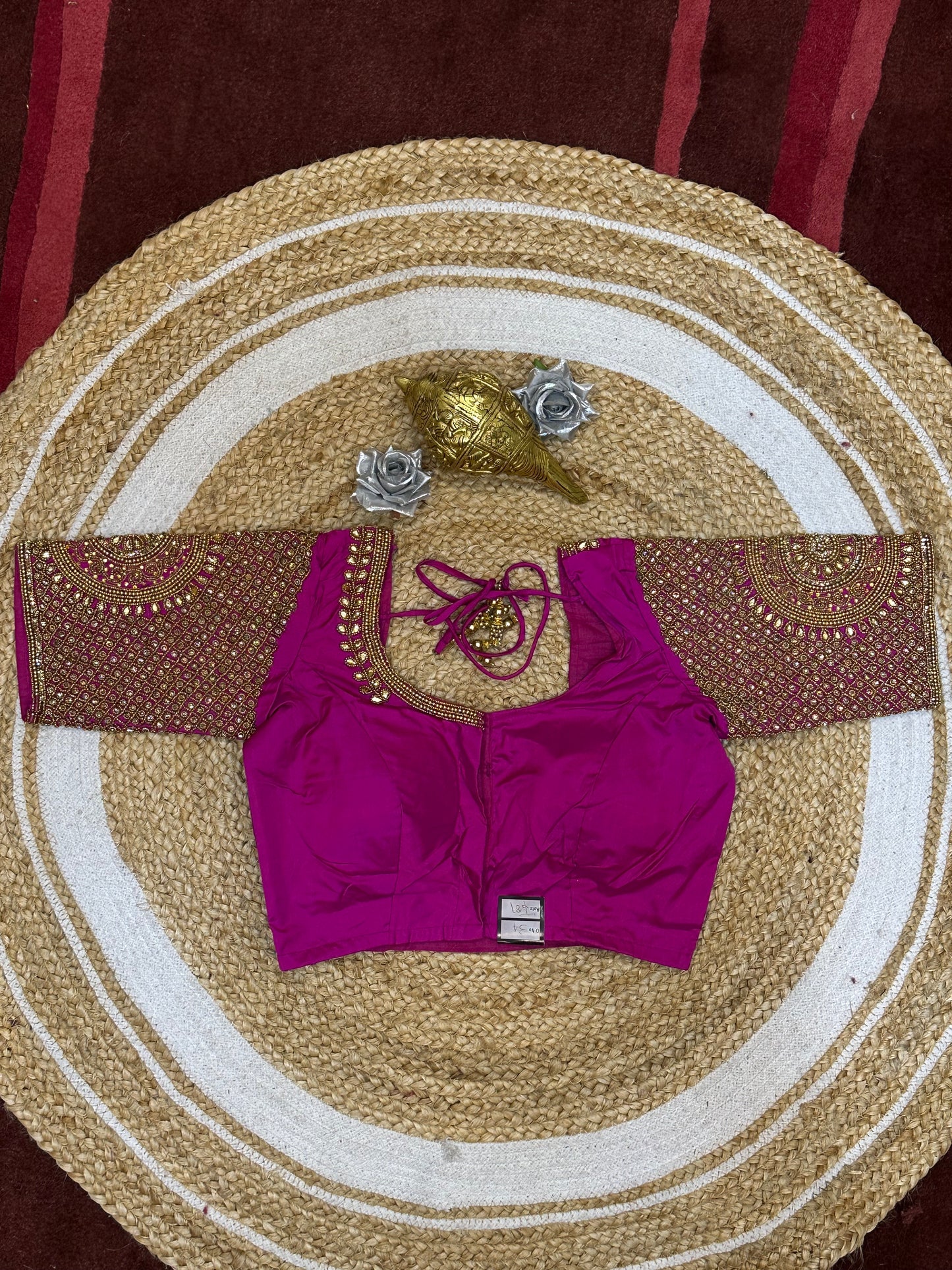 34” XSmall Aari Worked Sari Blouse Indian Saree Top Silk Pink B126