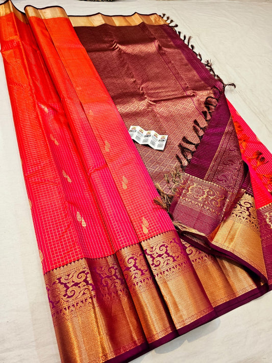 Kanchipuram Pure Silk Saree Bridal Indian Kanjivaram Sari SPK345