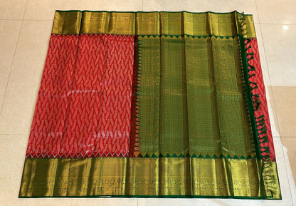 Kanchipuram Pure Silk Saree Red & Green Kanjivaram Sari| SPK150