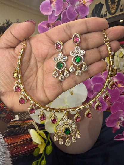 Premium Quality Indian Brass Necklace & Earrings Jewellery Set N99