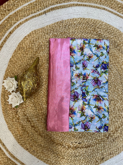 Fancy Party wear Satin Sari Indian Casual Pink Saree S101