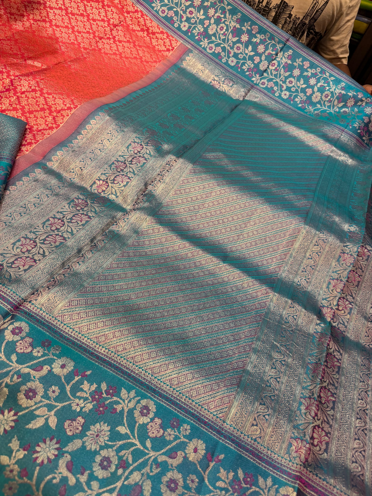Bridal Kanchipuram Meenakari Pure Silk Saree Kanjivaram Sari SPK478