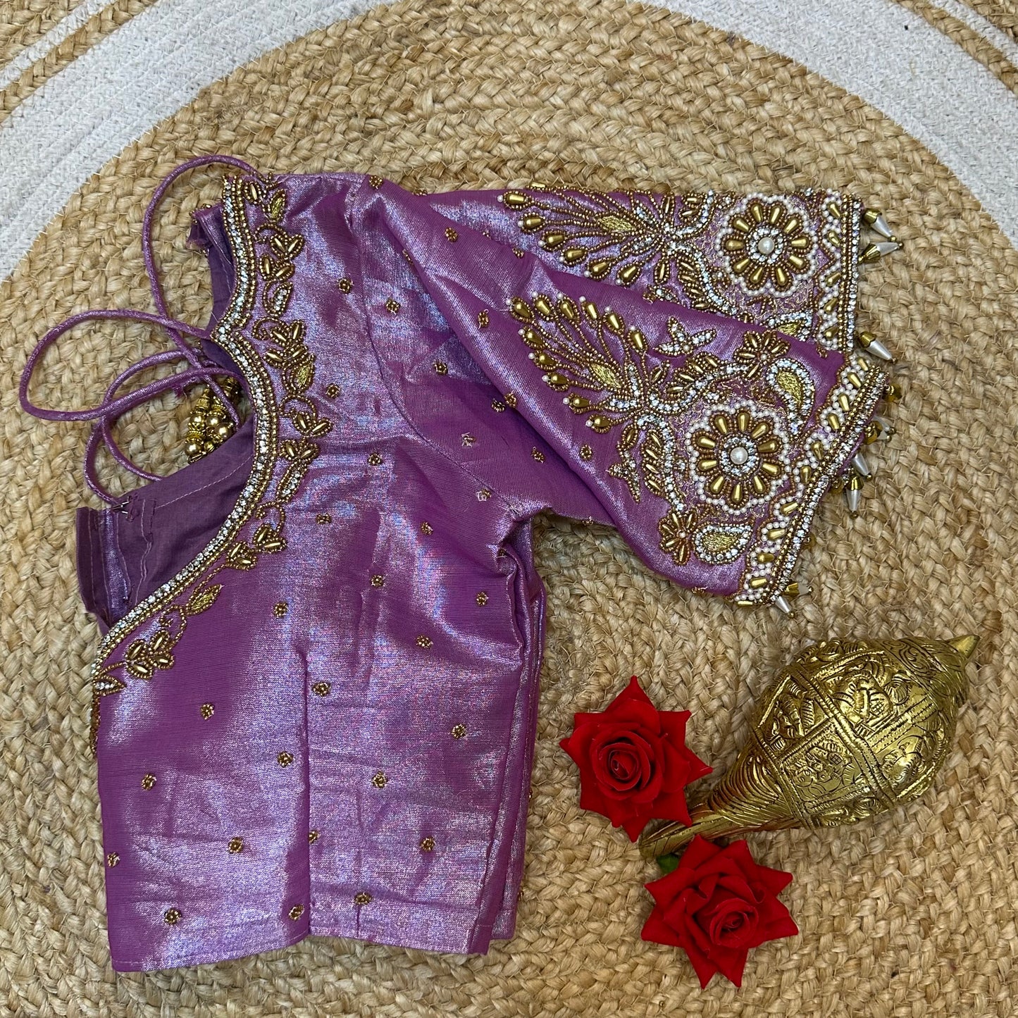 38” M Size 8 Aari Worked Sari Blouse Indian Saree Top Metallic Pink B294