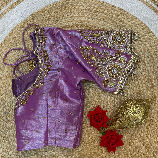 38” M Size 8 Aari Worked Sari Blouse Indian Saree Top Metallic Pink B294