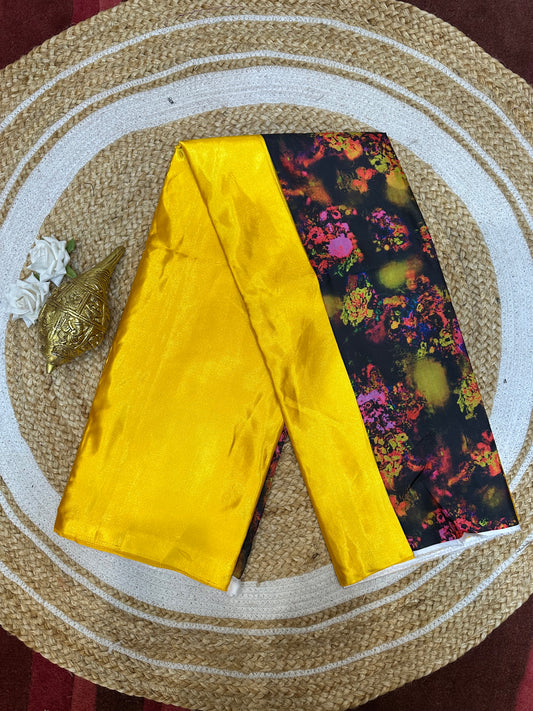 Fancy Party wear Satin Sari Indian Casual Yellow Saree S93