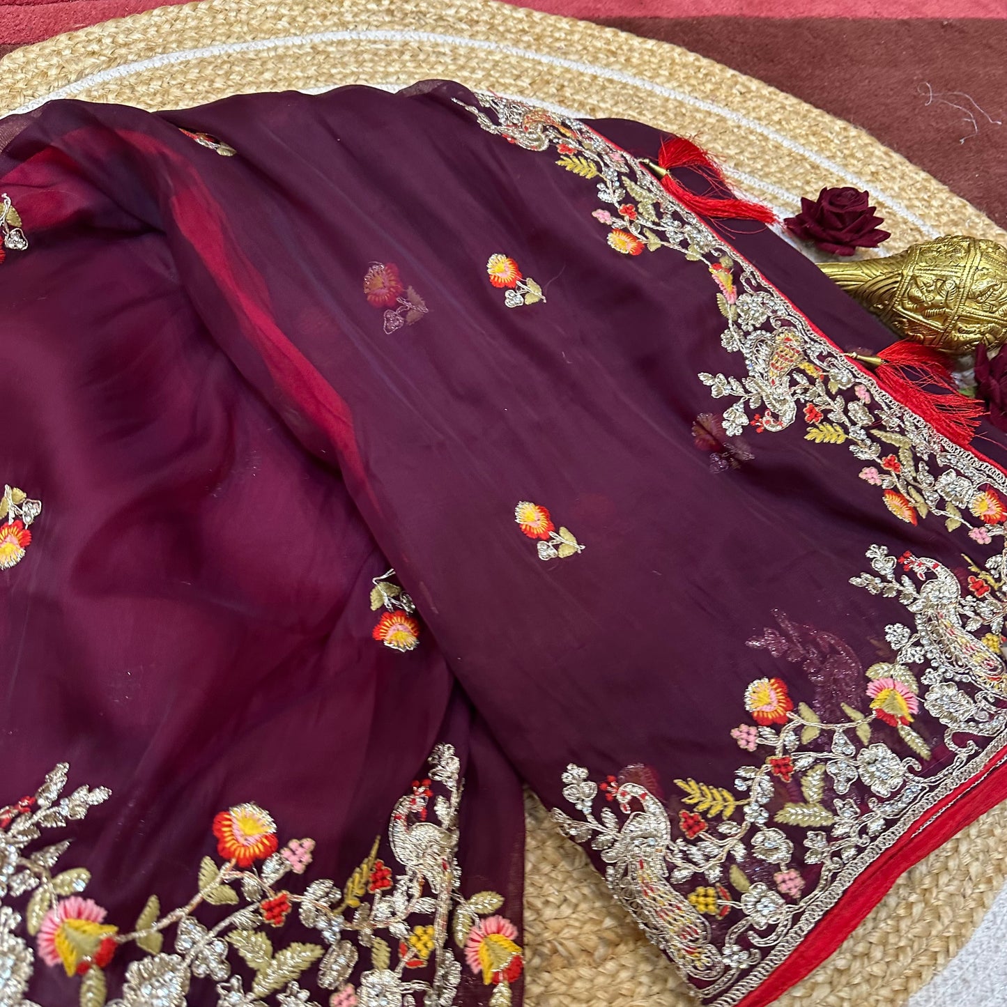 Sari Indian Fancy Party wear wine Saree SAR12