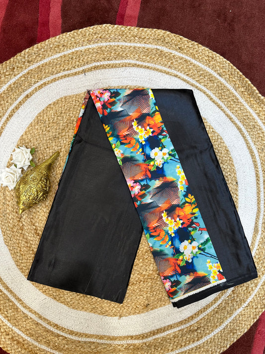 Fancy Party wear Satin Sari Indian Casual Black Saree S94