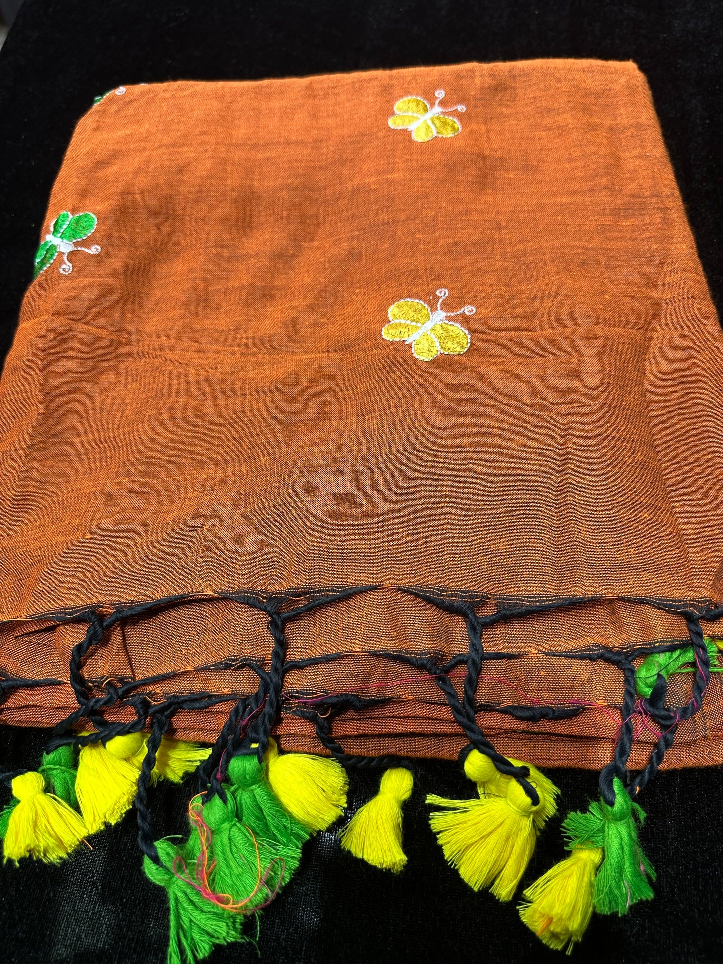 Khadi Soft Cotton Linen Sari Indian Saree Rusty Orange S59