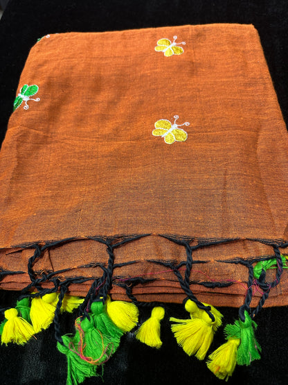 Khadi Soft Cotton Linen Sari Indian Saree Rusty Orange S59