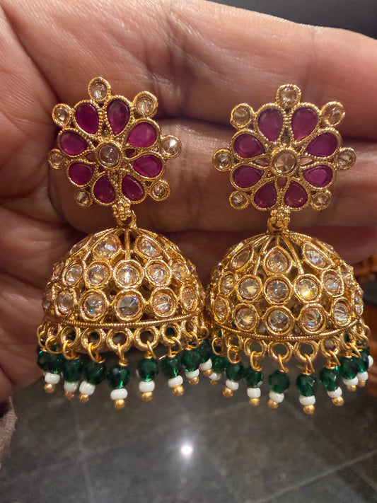 Multi Jumka Jhumka Indian Brass Earrings Jimikki Kammal Indian Jewellery E24