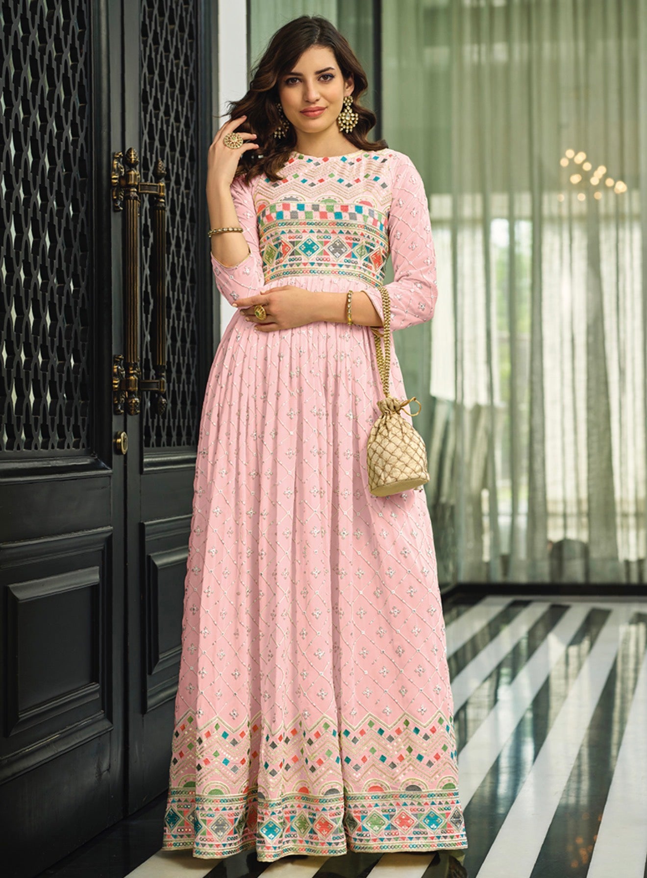 40” L Size 10 Indowestern Anarkali Georgette Gown Dress SS09