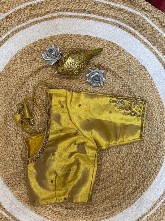 40” Size 10 Aari Worked Sari Blouse Indian Saree Top Silk Gold B177