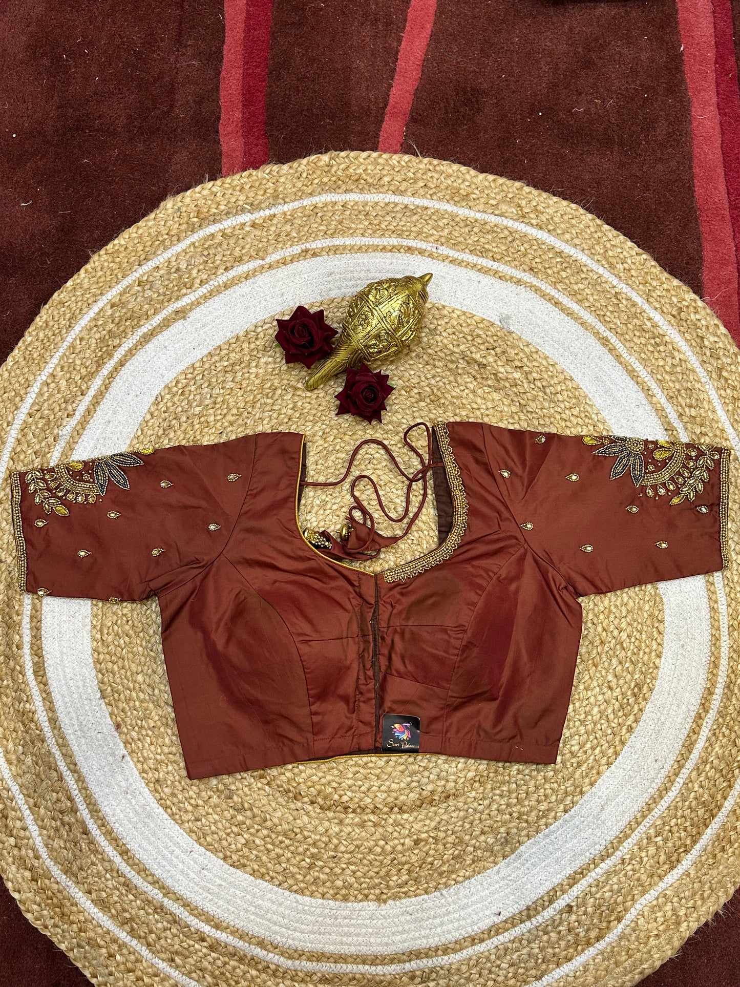 36” Small size Aari Worked Sari Blouse Indian Saree Maroon Brown B204