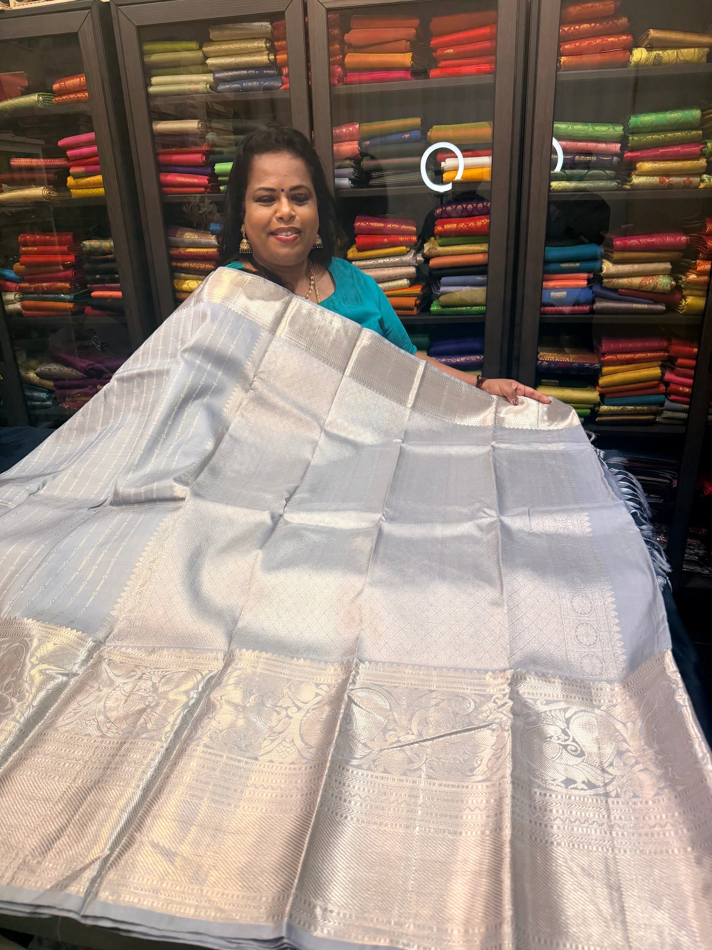Kanchipuram Pure Silk Saree Bridal Indian Kanjivaram Sari Grey SPK339