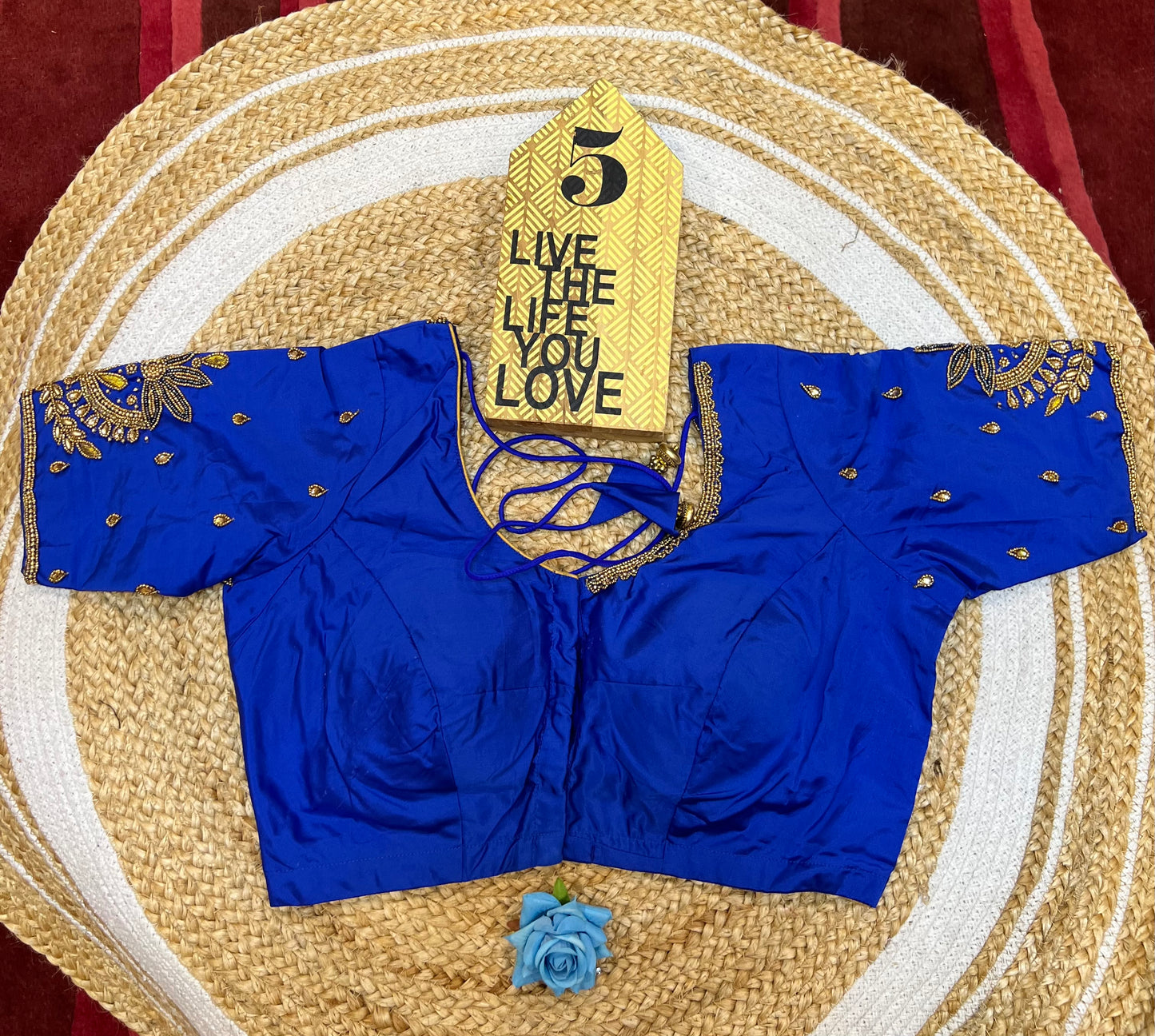 40” Aari hand Worked Sari Blouse Indian Top Choli Silk Royal Blue B34