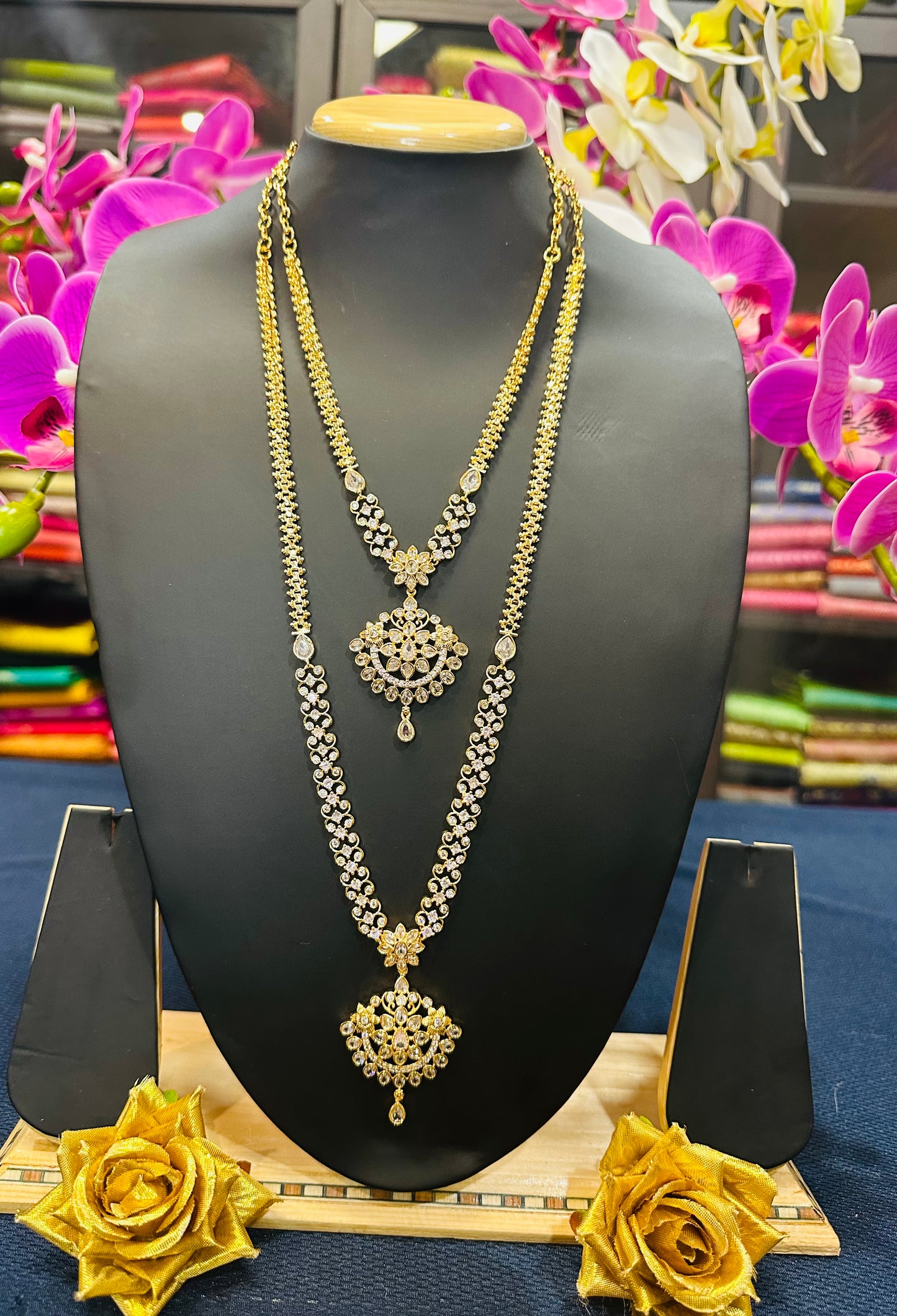 Forming Gold Temple Indian Necklace Addiyal Jewellery N43