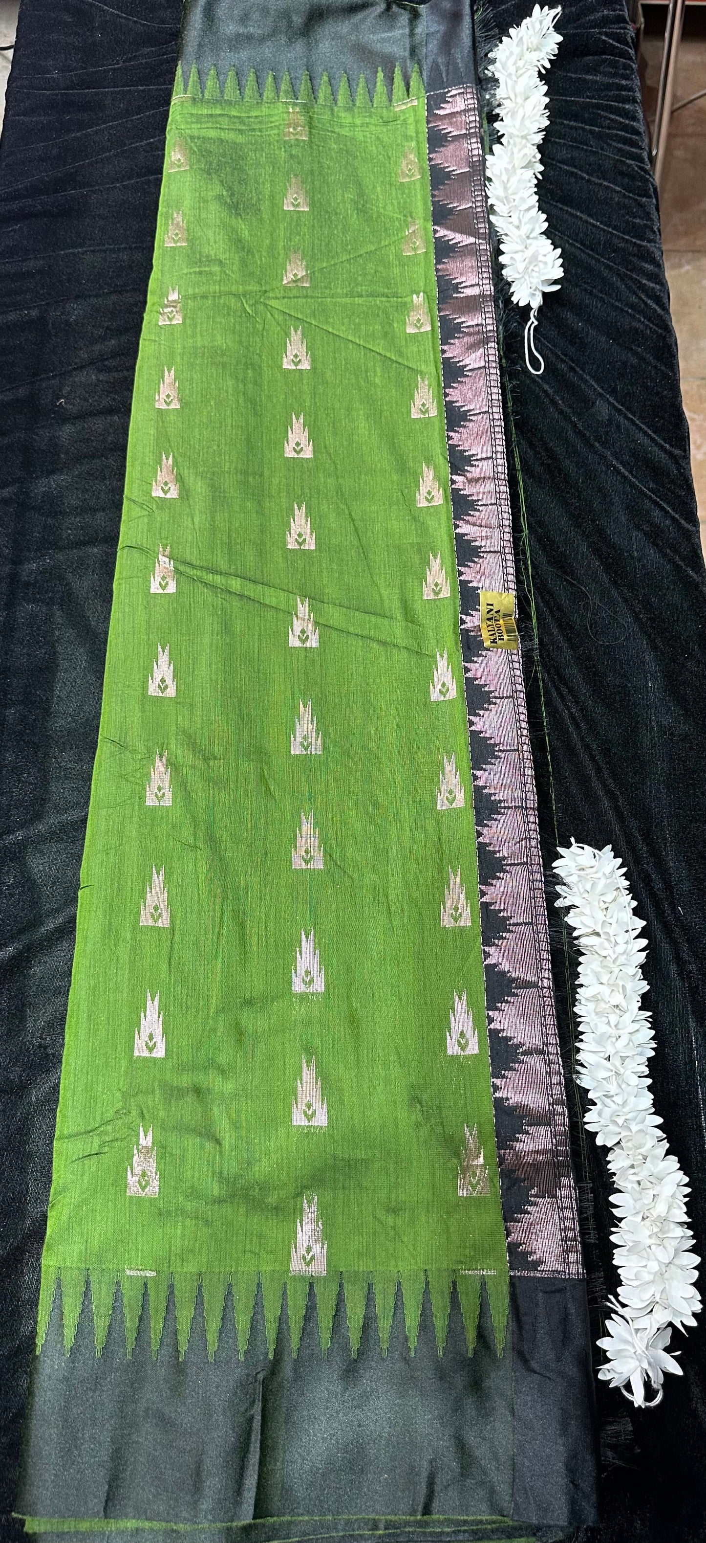 Kalyani Silk Cotton Sari Indian Saree Green & Black S49
