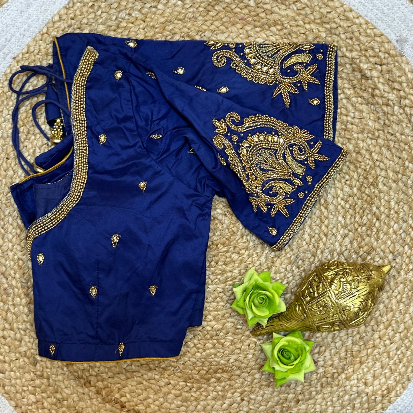 38” M Size 8 Aari Worked Sari Blouse Indian Saree Top Navy Blue B289