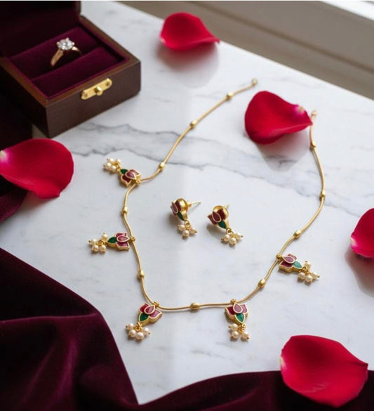 Indian Brass Necklace & Earrings Jewellery Set N60