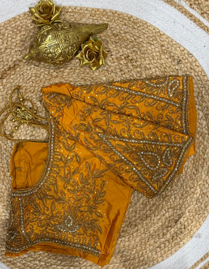 42” XL Size 12 size Aari Worked Sari Blouse Indian Saree Top Mango Yellow B169