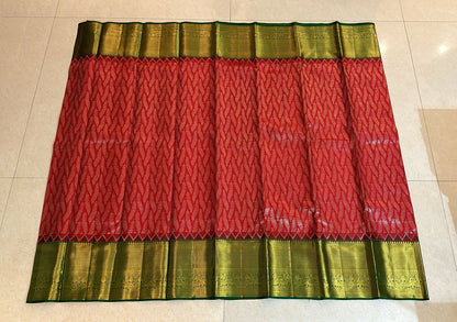 Kanchipuram Pure Silk Saree Red & Green Kanjivaram Sari| SPK150