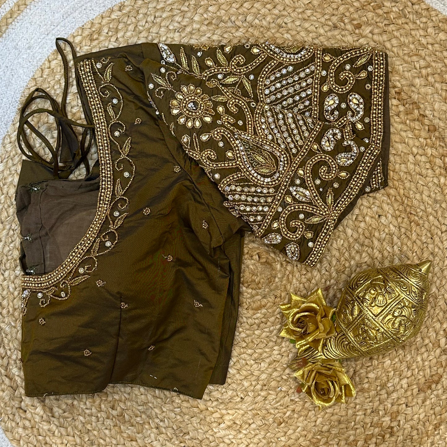 38” M Size 8 Aari Worked Sari Blouse Indian Saree Top Brown B271