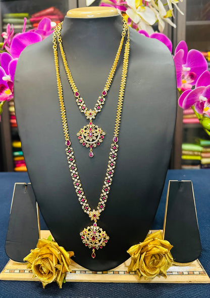 Forming Gold Temple Indian Necklace Ruby Addiyal Jewellery N42