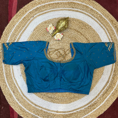 42” XL Size 12 size Aari Worked Sari Blouse Indian Saree Top Blue B321