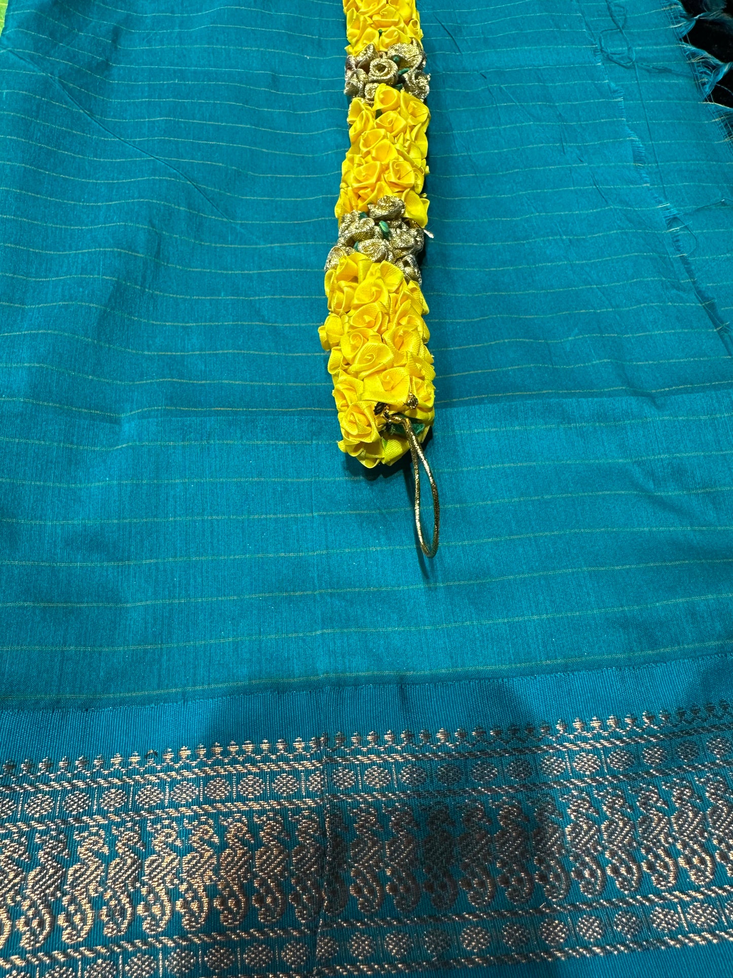 Kalyani Silk Cotton Sari Indian Saree Lime Green & Teal S53