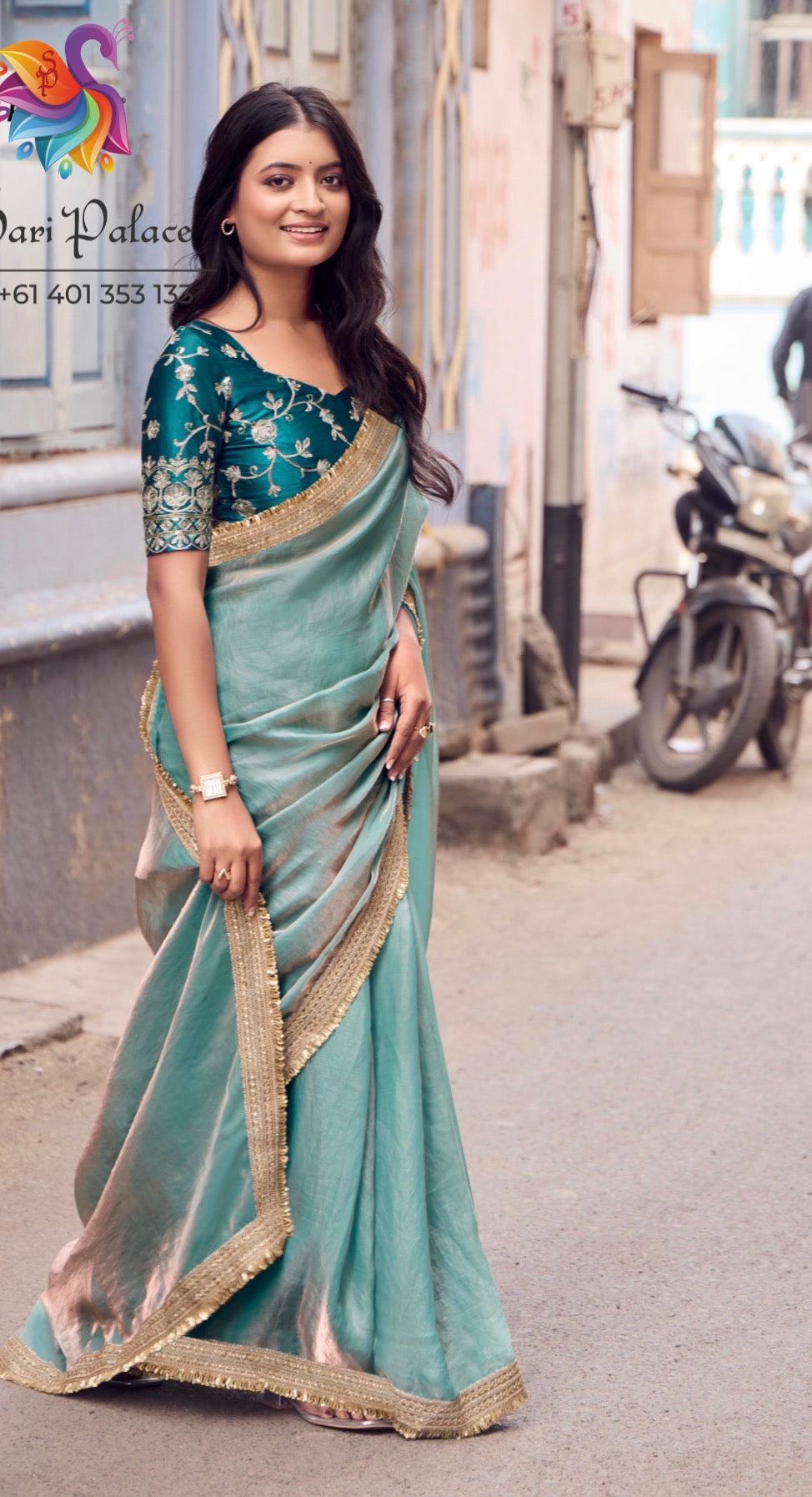 Indian Fancy Party wear Saree Fendi Silk Bollywood Plain Dual Tone Sari S148