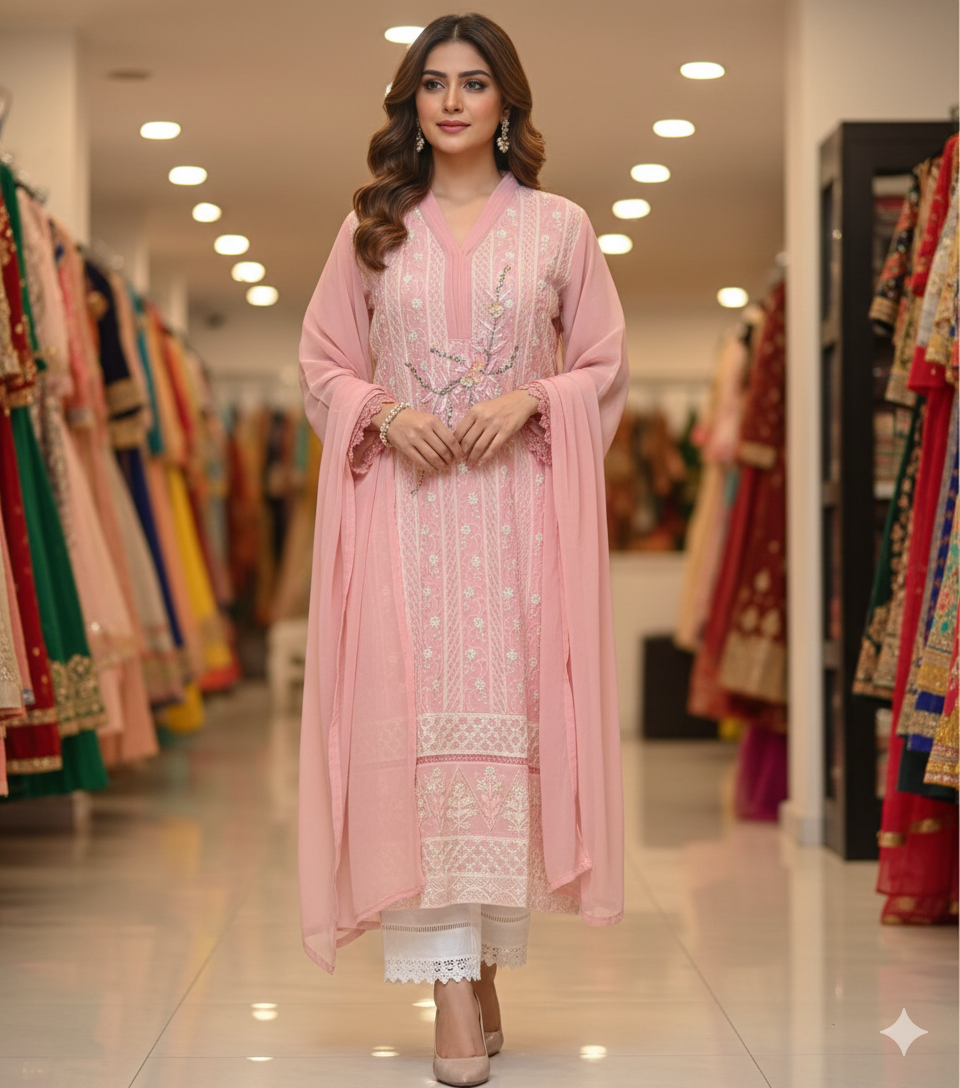 44” Indian Pakistani Suit Salwar Kameez Pink SS31