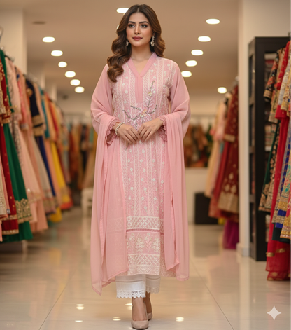 44” Indian Pakistani Suit Salwar Kameez Pink SS31