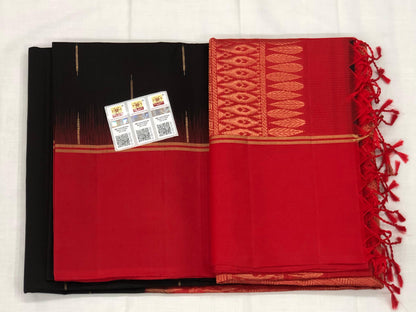 Kanchipuram Pattu Soft Silk Saree Pure Silk Sari Red Black| SS14