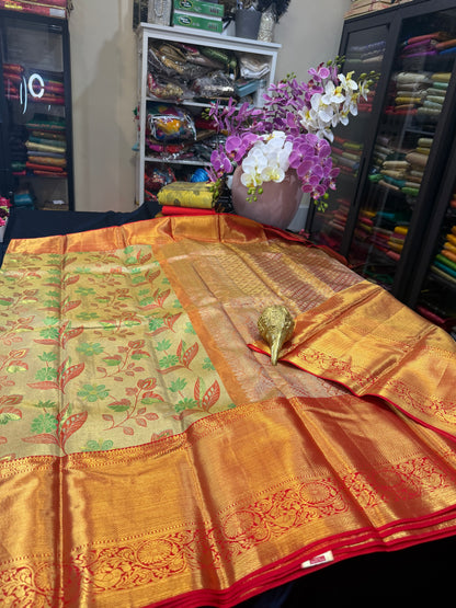 Kanchipuram Pure Silk Saree Bridal Tissue Kanjivaram Sari SPK240