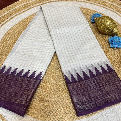 White & Purple Madurai Sungudi Cotton Sari Indian handloom Saree C2