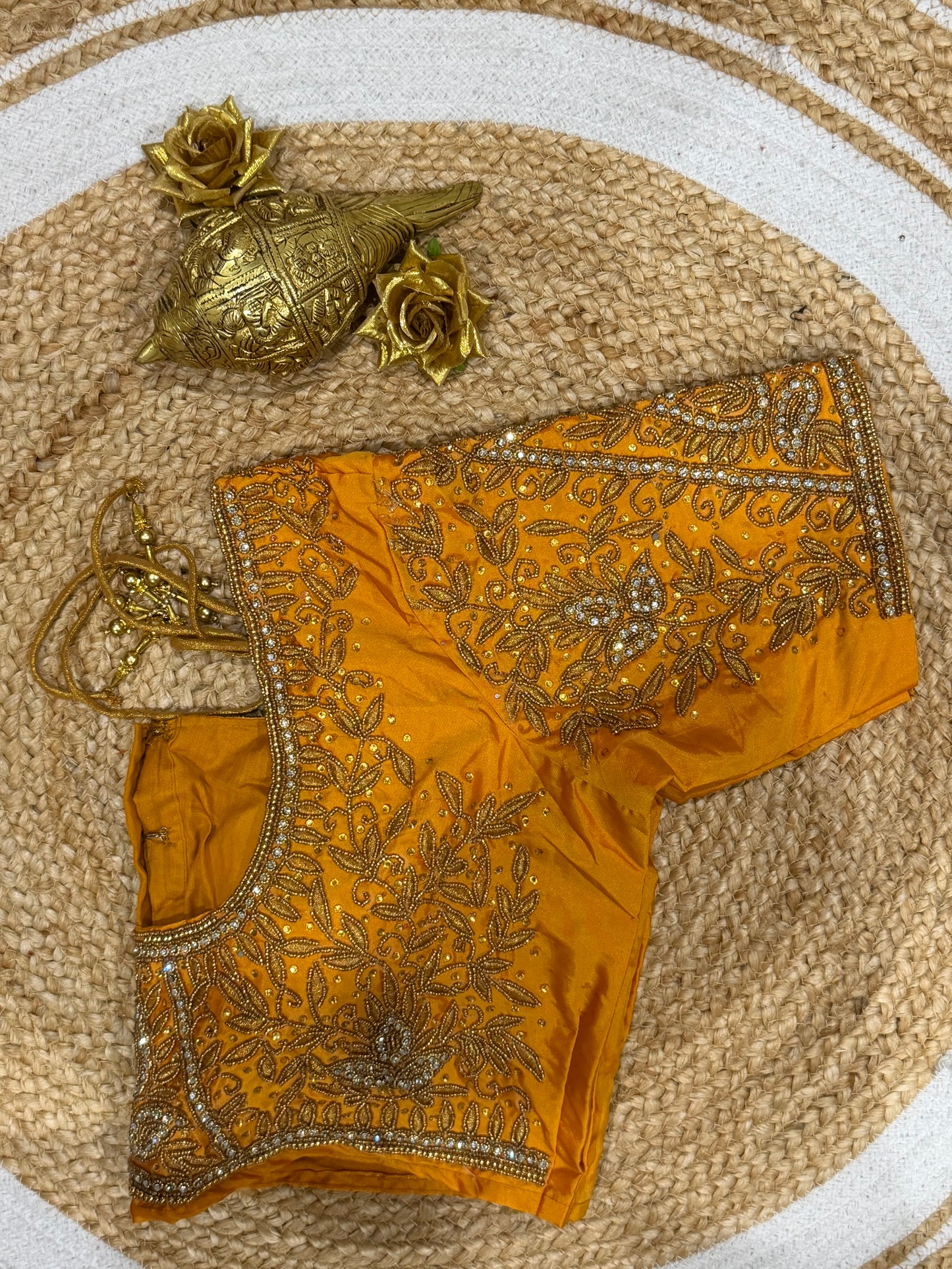 42” XL Size 12 size Aari Worked Sari Blouse Indian Saree Top Mango Yellow B169