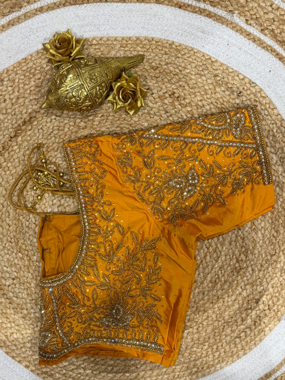 42” XL Size 12 size Aari Worked Sari Blouse Indian Saree Top Mango Yellow B169