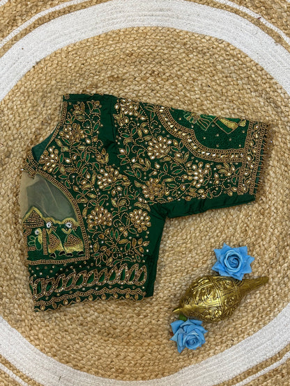 38” M Size 8 Aari Worked Sari Blouse Indian Saree Top Green B181