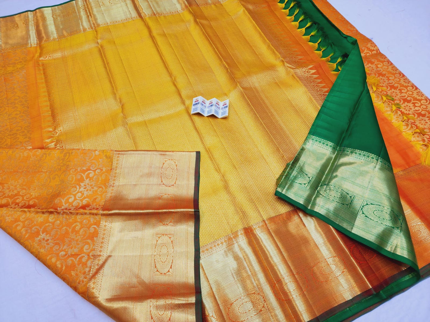 Kanchipuram Pure Silk Saree Mango Yellow & Green Kanjivaram Sari| SPK119