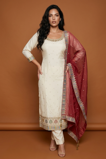 43.5” 2XL size 14 Off White Indian Pakistani Outfit Salwar Kameez Suit S58