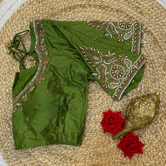 36” Small size Aari Worked Sari Blouse Indian Saree Green B293