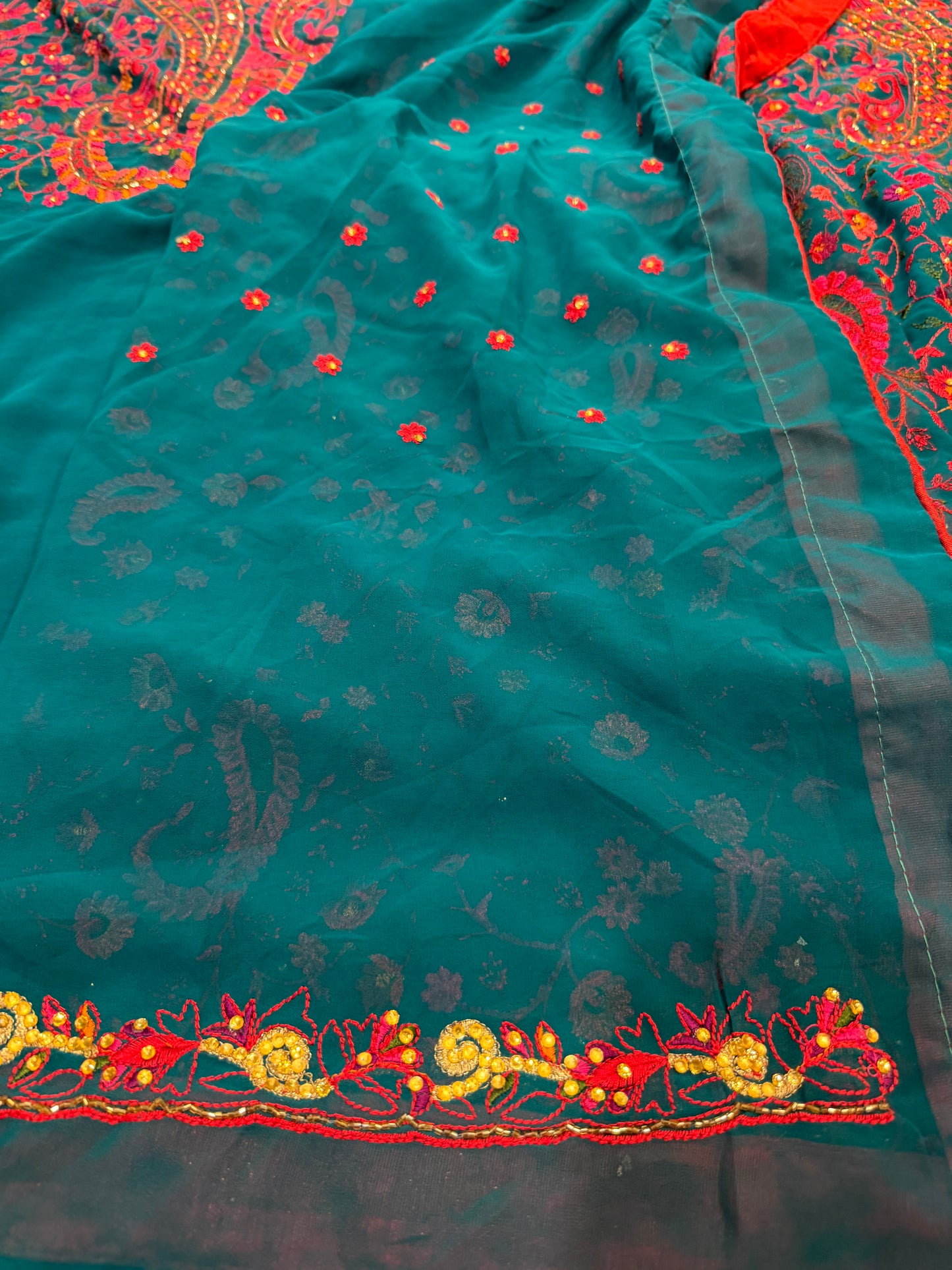 Sari Indian Fancy Party wear Kashmiri Georgette Teal Blue Saree SAR10