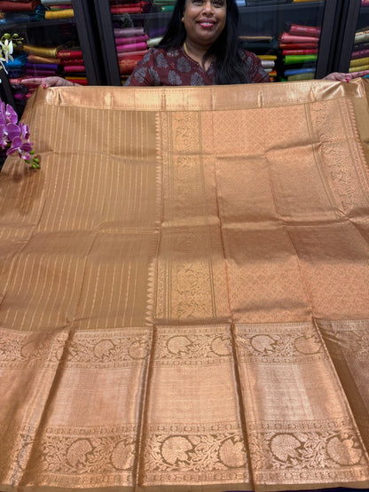 Bridal Kanchipuram Beige Fenugreek colour Pure Silk Saree Kanjivaram Sari SPK421